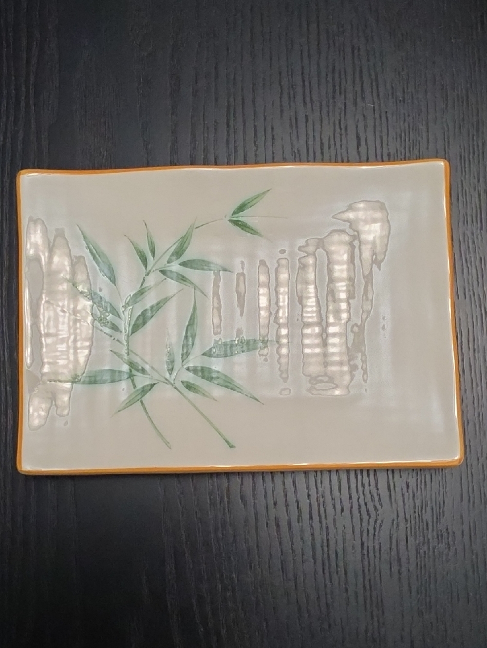 Ceramic Rectangular Small Tray with Green Bamboo Motif